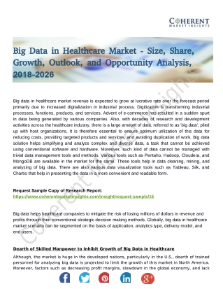 Big Data in Healthcare Market Business Segmentation by Revenue, Market Landscape, Present Scenario and Growth Prospects