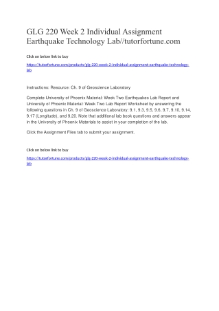 GLG 220 Week 2 Individual Assignment Earthquake Technology Lab//tutorfortune.com