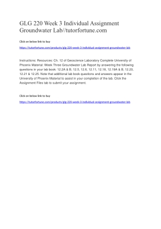GLG 220 Week 3 Individual Assignment Groundwater Lab//tutorfortune.com