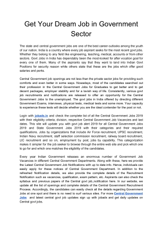 Get Your Dream Job in Government Sector