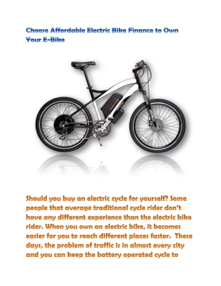 Choose Affordable Electric Bike Finance to Own Your E-Bike