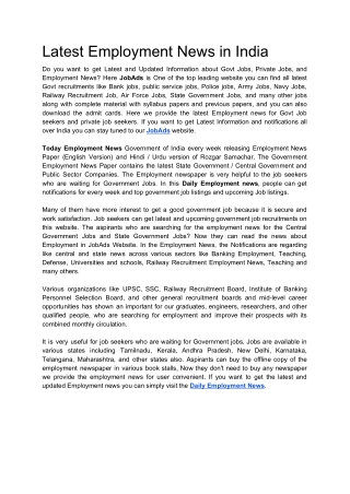 Latest Employment News in India