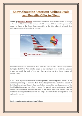 Know About the American Airlines Deals and Benefits Offer to Client