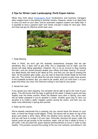 3 Tips for Winter Lawn Landscaping: Perth Expert Advice