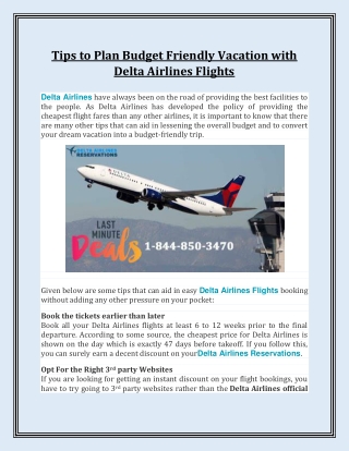 Tips to Plan Budget Friendly Vacation with Delta Airlines Flights