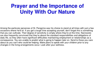 Prayer and the Importance of Unity With Our Nature