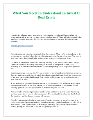 What You Need To Understand To Invest In Real Estate