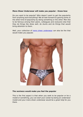 Mens Sheer Underwear will make you popular - Know-how