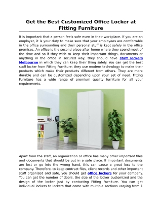 Get the Best Customized Office Locker at Fitting Furniture
