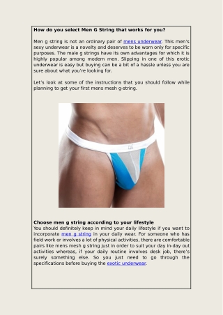 How do you select Men G String that works for you?