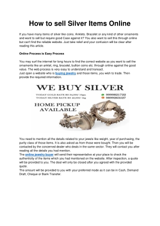 How to sell Silver Items Online