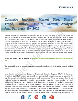 Cosmetic Implants Market Analysis To Obtain The Exact Specification On Future Growth