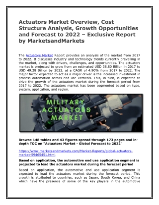 Actuators Market Overview, Cost Structure Analysis, Growth Opportunities and Forecast to 2022 – Exclusive Report by Mark