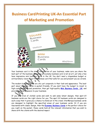 Business Cards Printing UK an Essential Part of Marketing and Promotion