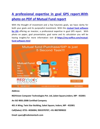 A professional expertise in goal GPS report.With photo on PDF of MF report
