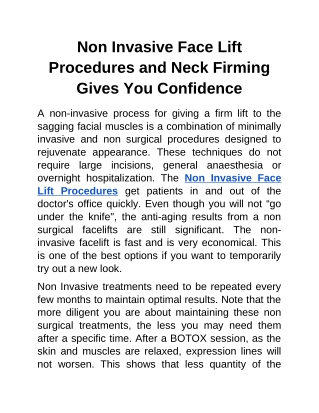 Non Invasive Face Lift Procedures and Neck Firming Gives You Confidence