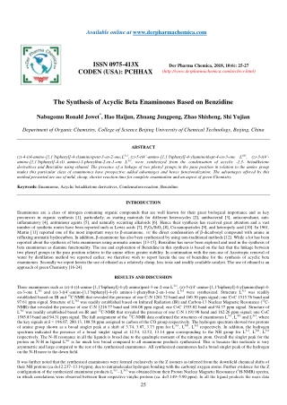 The Synthesis of Acyclic Beta Enaminones Based on Benzidine