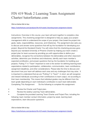 FIN 419 Week 2 Learning Team Assignment Charter//tutorfortune.com