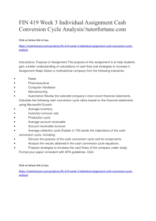 FIN 419 Week 3 Individual Assignment Cash Conversion Cycle Analysis//tutorfortune.com