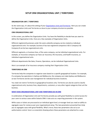 Setup CRM Organizational unit / Territories - Solastis