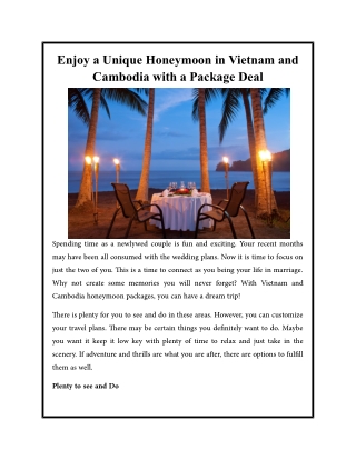 Enjoy a Unique Honeymoon in Vietnam and Cambodia with a Package Deal