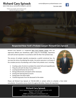 Respected New York’s Probate Lawyer: Richard Cary Spivack
