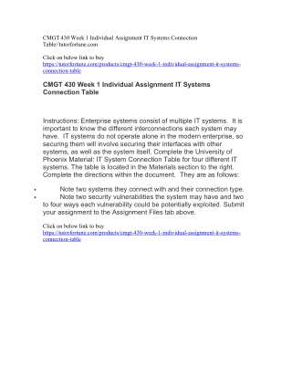 CMGT 430 Week 1 Individual Assignment IT Systems Connection Table//tutorfortune.com