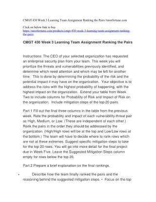 CMGT 430 Week 3 Learning Team Assignment Ranking the Pairs//tutorfortune.com