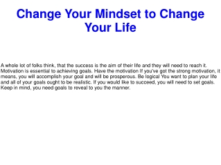 Change Your Mindset to Change Your Life