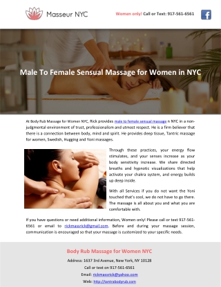 Male To Female Sensual Massage for Women in NYC