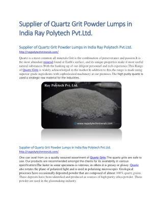 Supplier of Quartz Grit Powder Lumps in India Ray Polytech Pvt.Ltd.