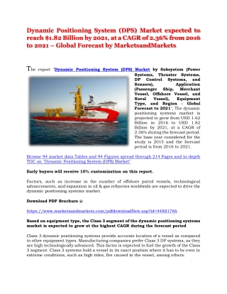 Dynamic Positioning System (DPS) Market value $1.82 Billion by 2021