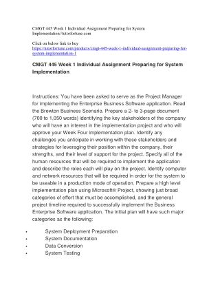 CMGT 445 Week 1 Individual Assignment Preparing for System Implementation//tutorfortune.com