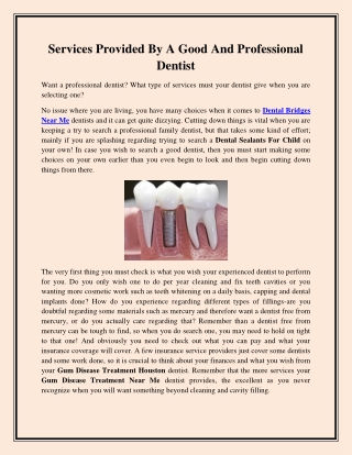 Services Provided By A Good And Professional Dentist