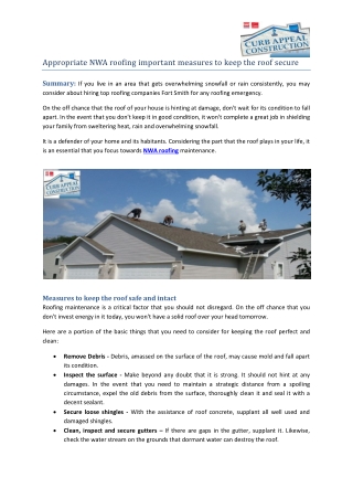 Appropriate NWA roofing important measures to keep the roof secure