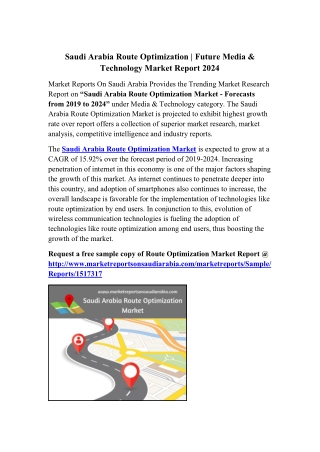 Saudi Arabia Route Optimization | Future Media & Technology Market Report 2024