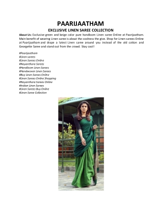 Nayanthara Party Wear Linen Sarees Online Paarijaatham