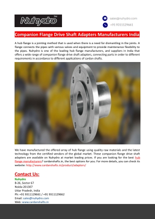 Companion Flange Drive Shaft Adapters Manufacturers-Cardan Shafts