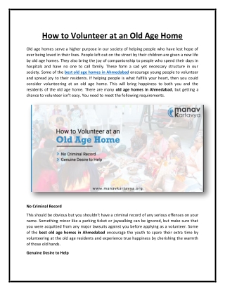 How to Volunteer at an Old Age Home