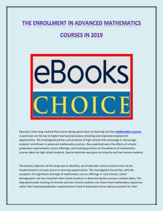 The Enrollment in Advanced Mathematics Courses in 2019