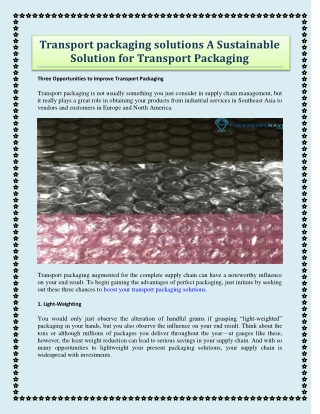 Transport packaging solutions A Sustainable Solution for Transport Packaging