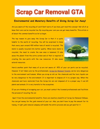 Environmental and Monetary Benefits of Giving Scrap Car Away!