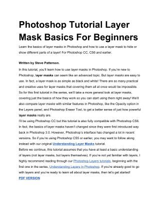Photoshop Tutorial:Layer Mask Basics For Beginners