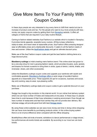 Give More Items To Your Family With Coupon Codes