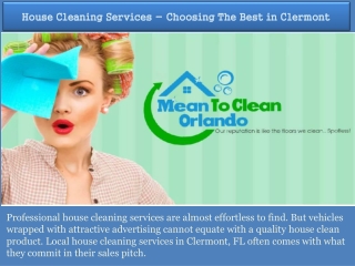 House Cleaning Services - Choosing The Best in Clermont