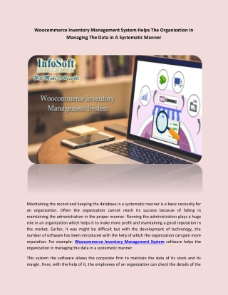 Woocommerce Inventory Management System Helps The Organization In Managing The Data In A Systematic Manner