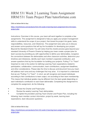 HRM 531 Week 2 Learning Team Assignment HRM/531 Team Project Plan//tutorfortune.com