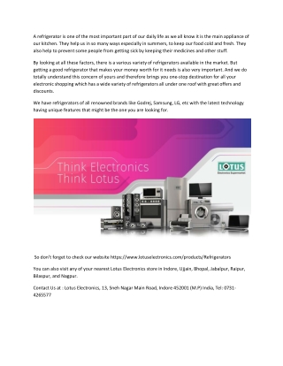 Lotus Electronics - Best Deals On Refrigerators.