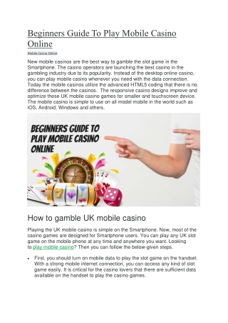 Beginners Guide To Play Mobile Casino Online