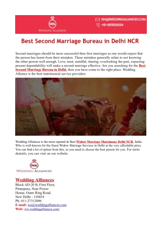 Best Second Marriage Bureau in Delhi NCR